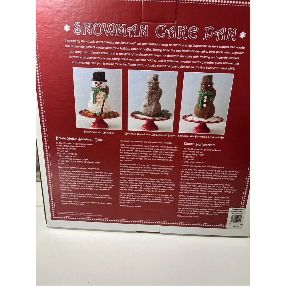 Williams Sonoma Nordic Ware Snowman Cake Pan 10 Cups 2005 NIB Christmas
